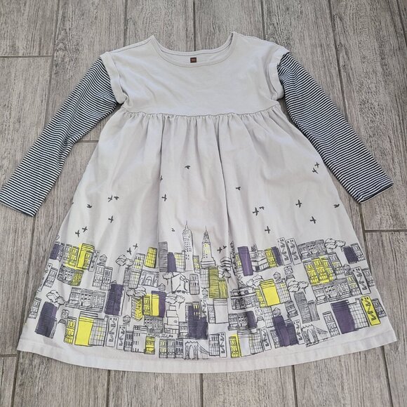 Tea Collection Girls Gray Long-Sleeve Cityscape Dress Size 8 - Picture 5 of 11